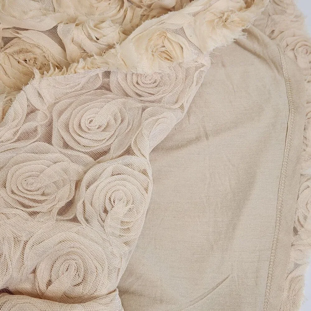 Free People 3D Textured Cream Floral Rose Skirt Medium Fairycore Balletcore